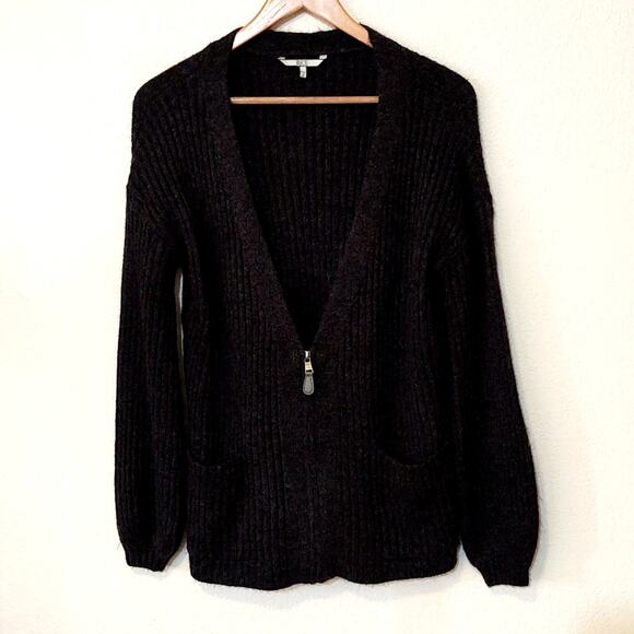 BKE bottom half zip dark gray sparkle cardigan - Picture 1 of 5